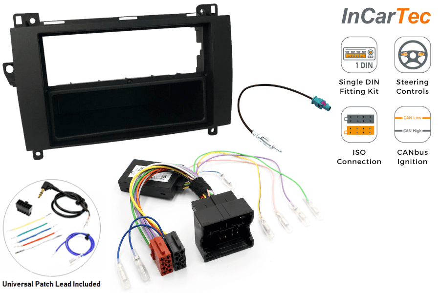 Mercedes (AUDIO 20) Single DIN car stereo fitting kit with steering controls (QUADLOCK)