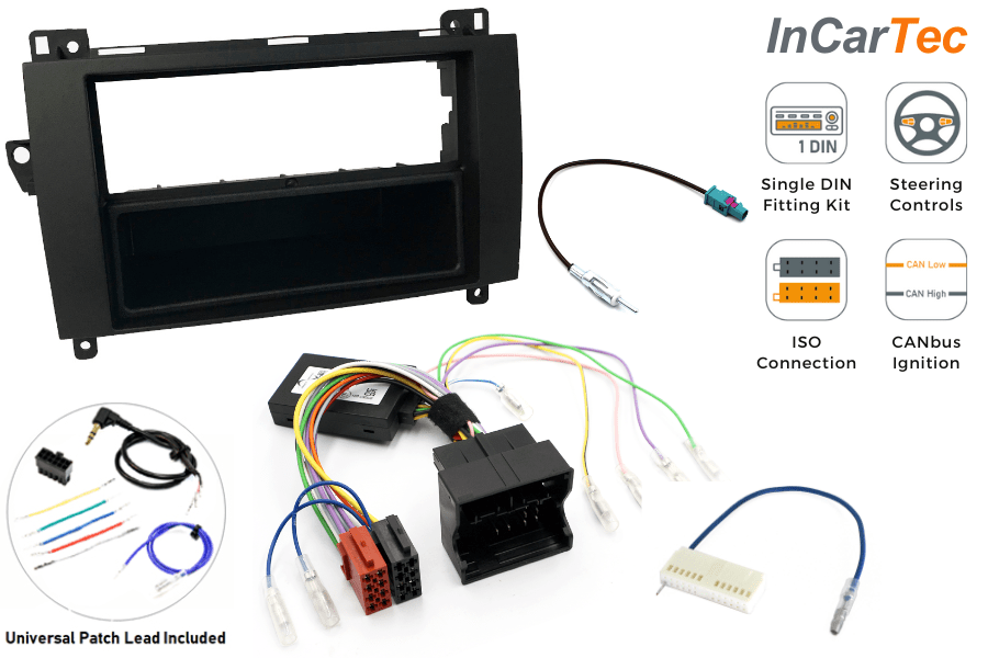 Mercedes (AUDIO 10/15/20) Single DIN car stereo upgrade fitting kit with steering controls