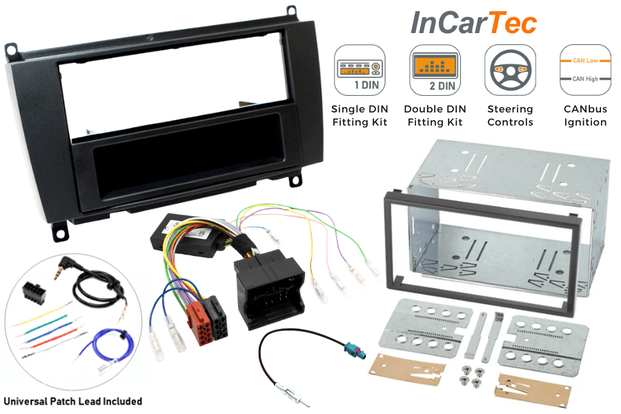 Mercedes CLK (C209) facelift (2005-2009) Double DIN car stereo fitting kit (MATT BLACK)