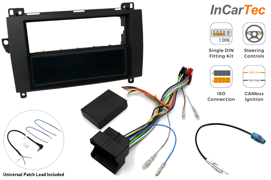 Mercedes (Comand APS NTG2.5) Single DIN car stereo upgrade fitting kit with steering controls