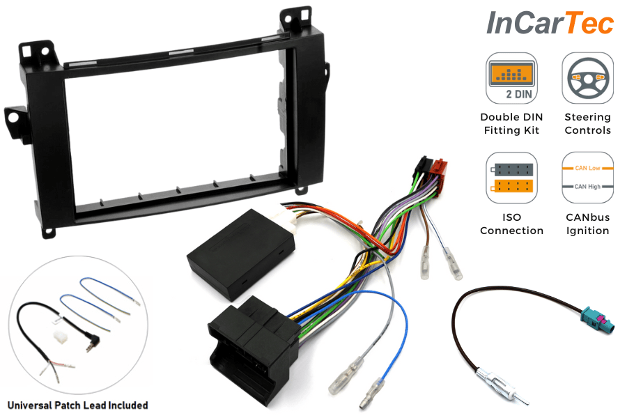 Mercedes (Comand APS NTG2.5) Double DIN car stereo fitting kit with steering controls (QUADLOCK)