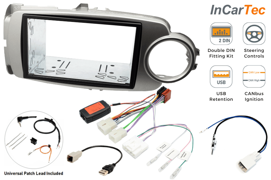 Toyota Yaris (2017-2020) Double DIN car stereo upgrade fitting kit (SILVER)