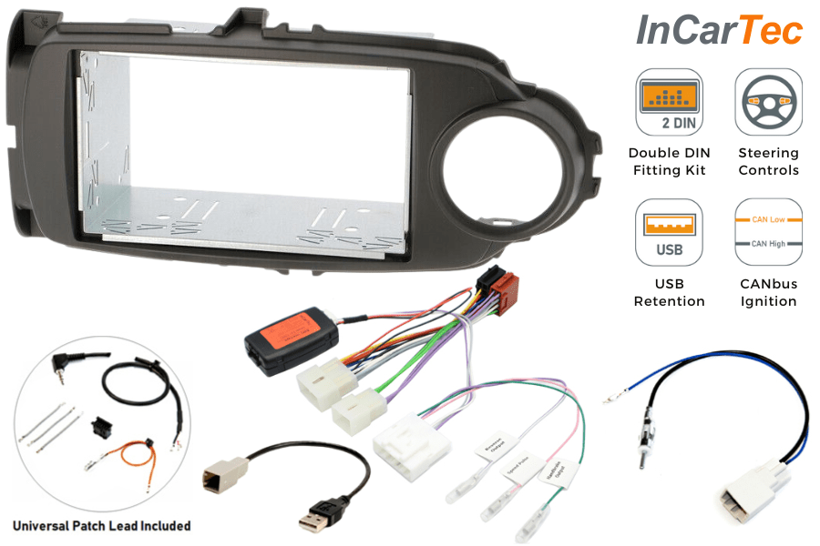 Toyota Yaris (2017-2020) Double DIN car stereo upgrade fitting kit (MATT BLACK)