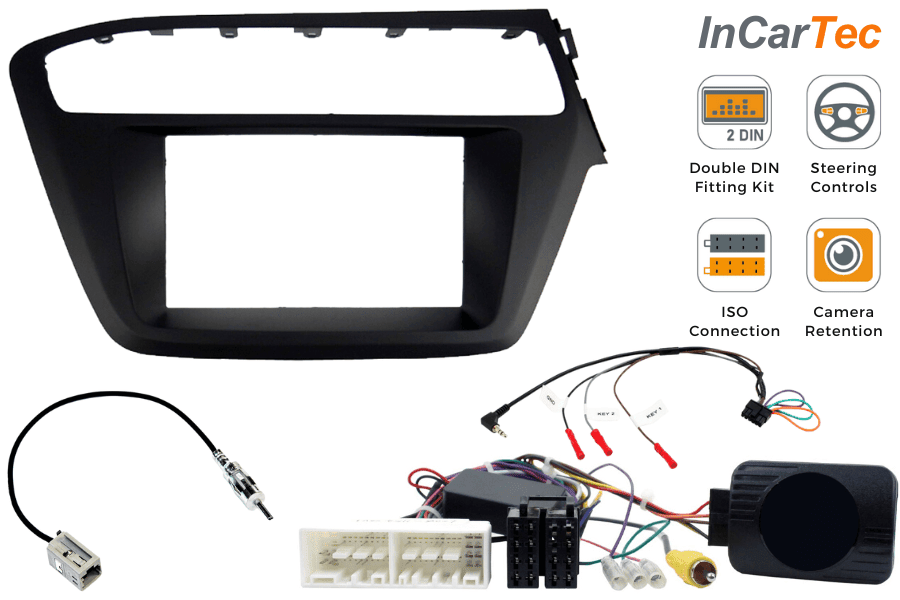 Hyundai i20 (2018-2020) Double DIN car stereo upgrade fitting kit (SWC & CAMERA RETENTION)