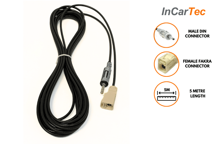 5 metre Female Fakra to male DIN in car AM/FM antenna extension cable (2460.01)