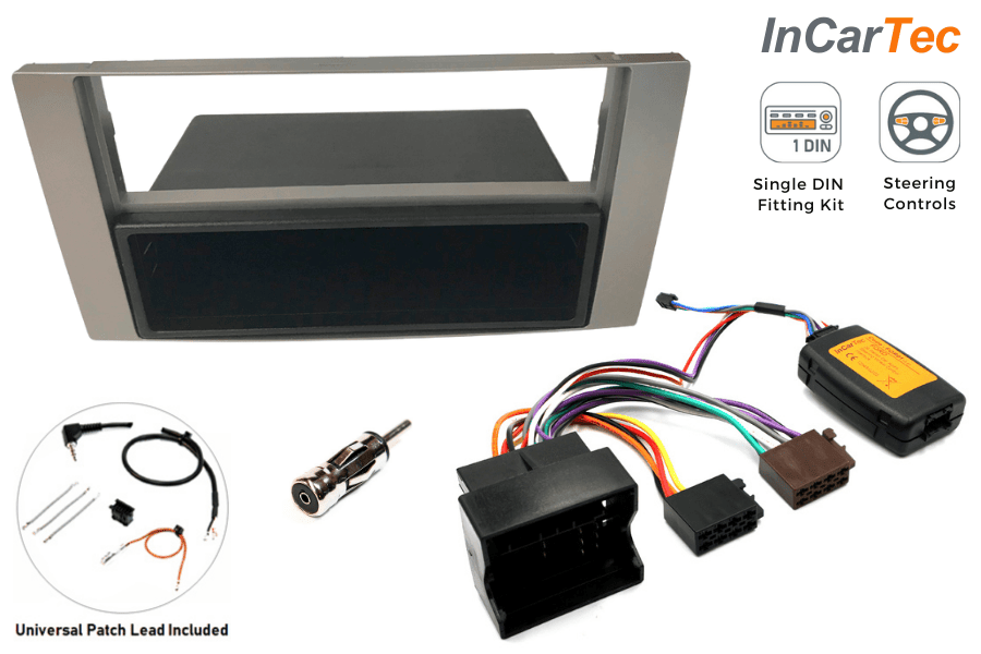 Ford (2002 Onwards) Single DIN car stereo upgrade fitting kit (WITH SWC/ SQUARE RADIO) SILVER