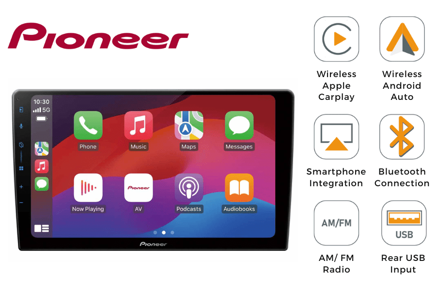 Pioneer SPH-PF97BT 9" car stereo head unit with wireless Apple Carplay, Android Auto, Bluetooth