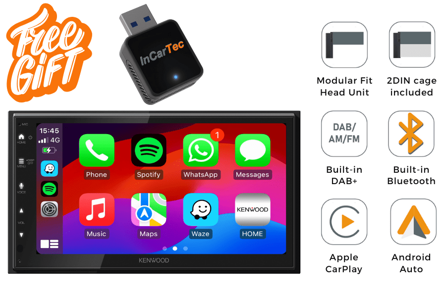Kenwood DMX5023DABS Double DIN car stereo Apple Carplay, Android Auto, Bluetooth, DAB+