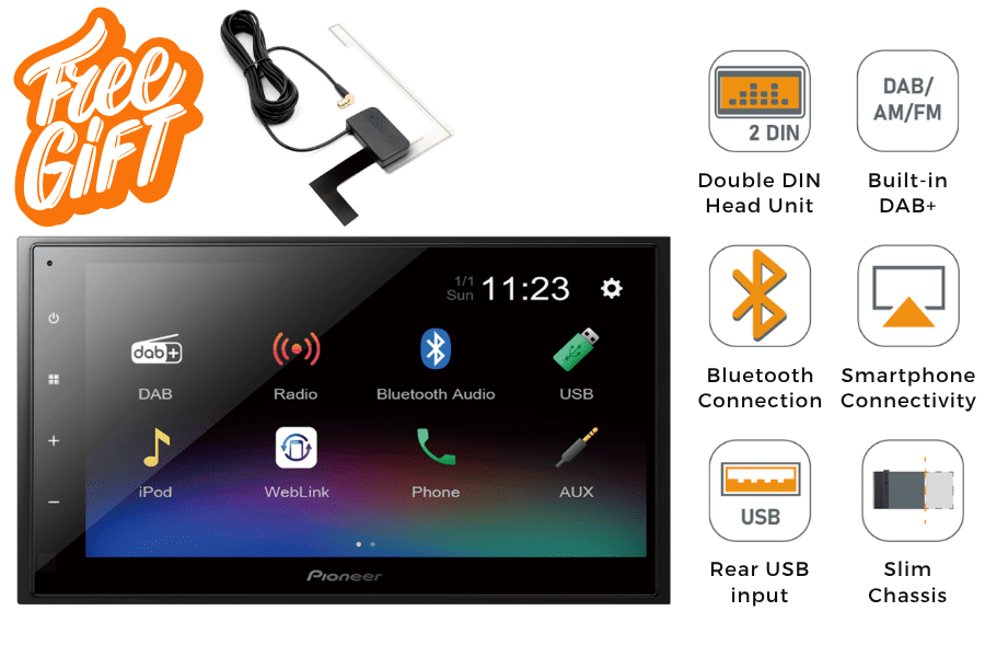 Pioneer DMH-A340DAB Double DIN stereo head-unit + FREE DAB Antenna
