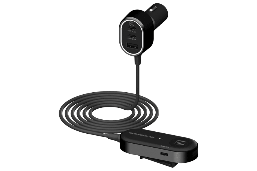 Scosche PowerVolt® 100 6-Port 100W USB-C & USB-A Car Charger with Extension Cable