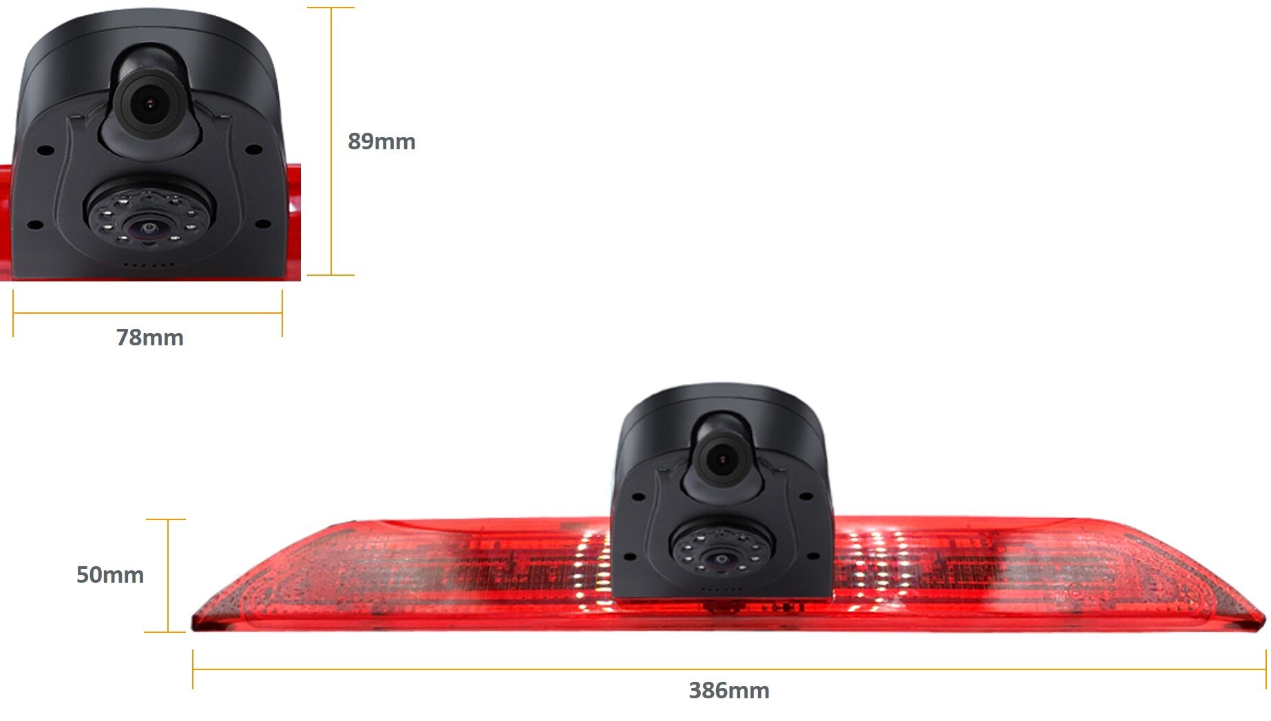 Ford Transit MK8 dual lens brake light reversing camera dimensions